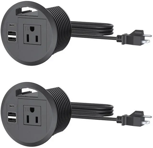 Main image of 3.15 inch Desktop Power Grommet with Cable Hole,20W USB-C Port (2-Pack) | Tamper-Resistant Design,Cable Hole,Recessed Power Grommet with 3 USB Ports,Black