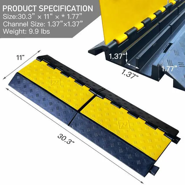 Alt view image 2 of 6 - Foldable 3 Channel Rubber Cable Protector, 22000Lbs Load Capacity Wire Hose Pipe Hider Protective Ramp, Driveway Traffic Speed Bump for Asphalt Concrete Gravel Driveway Indoor Outdoor (1PACK)