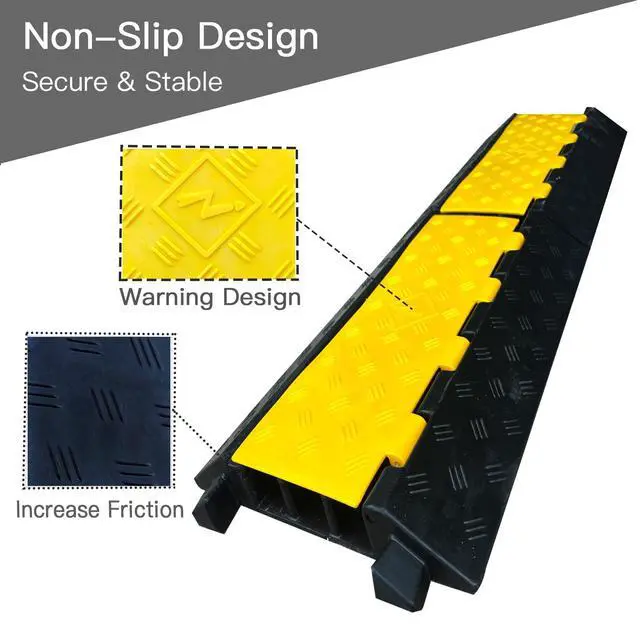 Alt view image 3 of 6 - Foldable 3 Channel Rubber Cable Protector, 22000Lbs Load Capacity Wire Hose Pipe Hider Protective Ramp, Driveway Traffic Speed Bump for Asphalt Concrete Gravel Driveway Indoor Outdoor (1PACK)