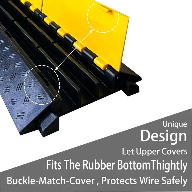 Alt view image 4 of 6 - Foldable 3 Channel Rubber Cable Protector, 22000Lbs Load Capacity Wire Hose Pipe Hider Protective Ramp, Driveway Traffic Speed Bump for Asphalt Concrete Gravel Driveway Indoor Outdoor (1PACK)