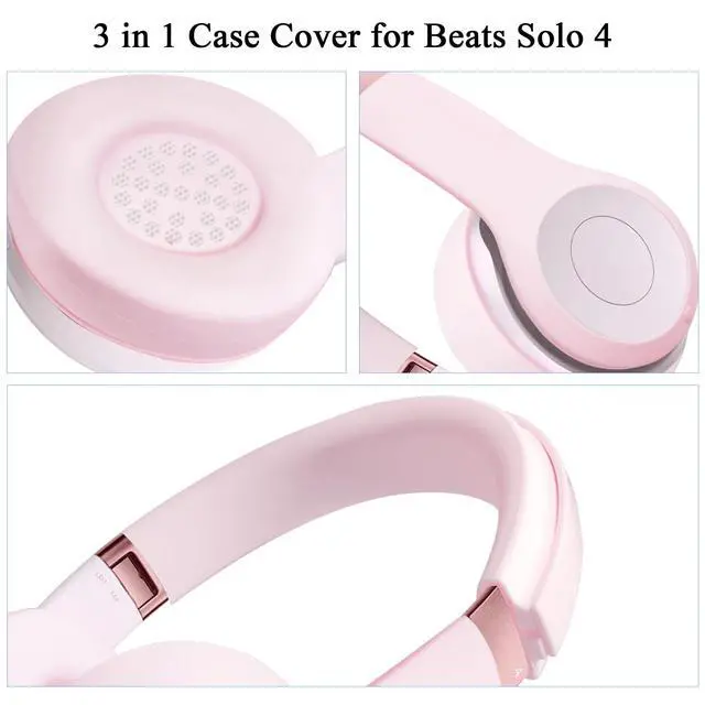 Alt view image 4 of 7 - 3 in 1 Solo 4 Silicone Case Cover Set for Beats Solo 4 Headphone | Anti-Scratch Ear Pad Cover/Shell Cover/Headband Cover,Solo4 Soft Silicone Protector,Washable Accessories(Pink)