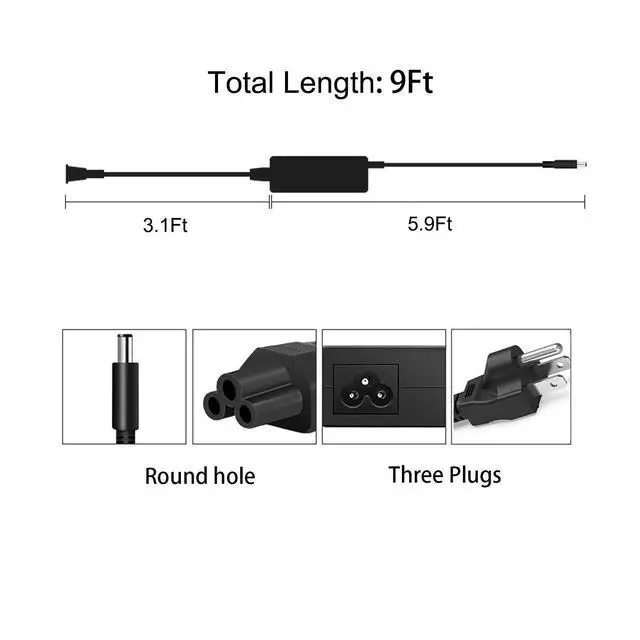 Alt view image 2 of 2 - 65W AC Charger Fit for Dell Inspiron 3583 3585 3593 3505 5593 Laptop | AC Adapter Replacement for Dell Inspiron 3501 3500 3502 3580 3595 3590 3490 3790 Vostro 3400 3500 Charger Power Supply Cord