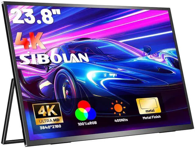 Main image of Portable Monitor 4K 23.8" 3840 * 2160 UHD 100% sRGB 60Hz HDMI USB-C 24" Large Travel Monitor for Laptop, Built-in Stand & VESA Mount, Second Screen for PC Game Consoles