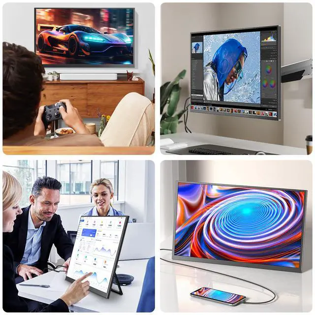 Alt view image 5 of 6 - Portable Monitor 4K 23.8" 3840 * 2160 UHD 100% sRGB 60Hz HDMI USB-C 24" Large Travel Monitor for Laptop, Built-in Stand & VESA Mount, Second Screen for PC Game Consoles
