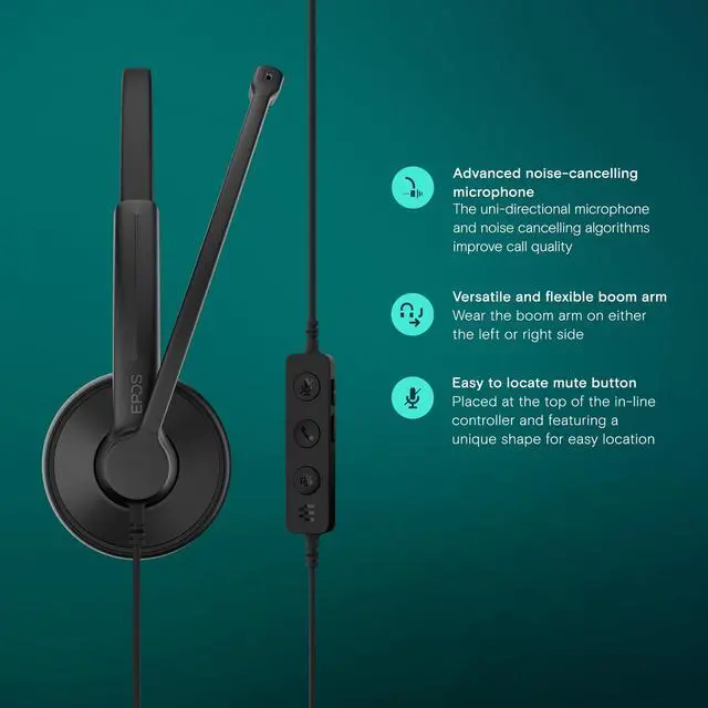 Alt view image 3 of 7 - Impact 100 MS Stereo USB-C+A Headset with Microphone, Certified Microsoft Teams, Noise-Cancelling Mic, Lightweight, Call Control, USB Adapter, Soft Earpads, Professional UC Headphones