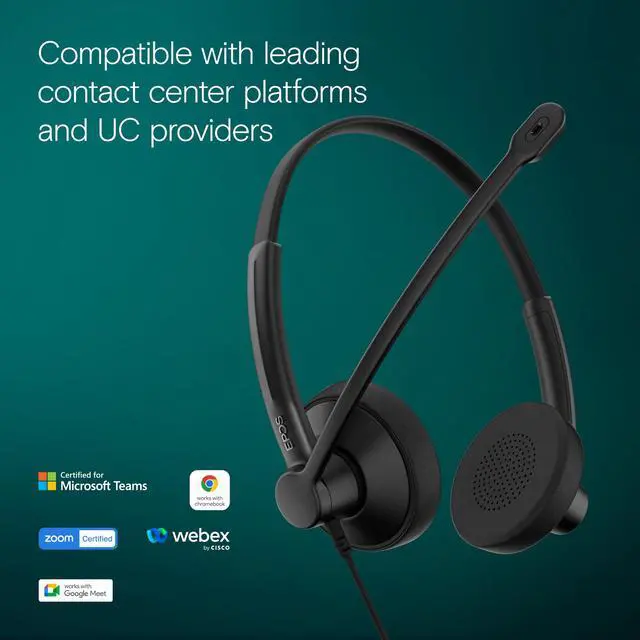 Alt view image 4 of 7 - Impact 100 MS Stereo USB-C+A Headset with Microphone, Certified Microsoft Teams, Noise-Cancelling Mic, Lightweight, Call Control, USB Adapter, Soft Earpads, Professional UC Headphones