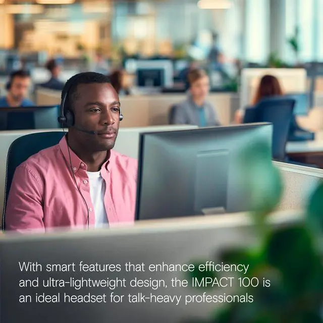 Alt view image 6 of 7 - Impact 100 MS Stereo USB-C+A Headset with Microphone, Certified Microsoft Teams, Noise-Cancelling Mic, Lightweight, Call Control, USB Adapter, Soft Earpads, Professional UC Headphones