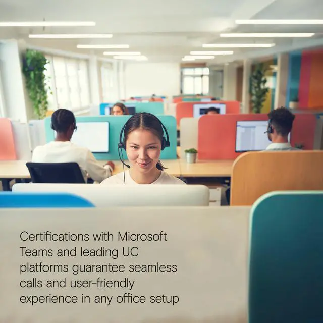 Alt view image 7 of 7 - Impact 100 MS Stereo USB-C+A Headset with Microphone, Certified Microsoft Teams, Noise-Cancelling Mic, Lightweight, Call Control, USB Adapter, Soft Earpads, Professional UC Headphones