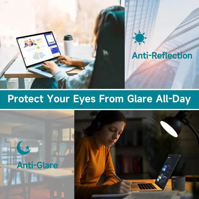 Alt view image 6 of 7 - 2 Pack 16 Inch Anti Blue Light Screen Protector for Lenovo/Dell/HP/ASUS/LG, Reduce Eye Strain Anti Glare Blue Light Blocking Screen Protector for 16 with 1920x1200 Resolution Laptop
