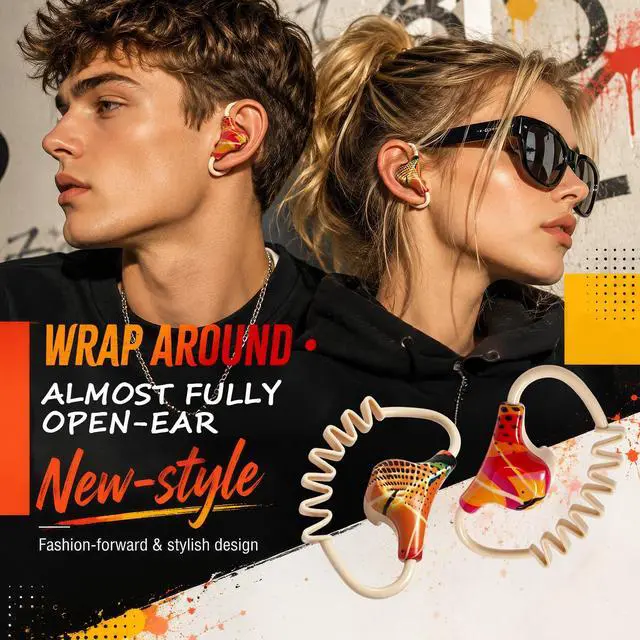 Alt view image 2 of 7 - Wireless Bluetooth Semi Open Ear Headphones Over Open Ear Earbuds with Ear Hooks Wrap Around Earbuds that Don't Go in Your Ear Out of Ear Running Headphones Workout