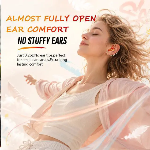 Alt view image 4 of 7 - Wireless Bluetooth Semi Open Ear Headphones Over Open Ear Earbuds with Ear Hooks Wrap Around Earbuds that Don't Go in Your Ear Out of Ear Running Headphones Workout