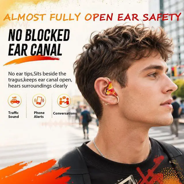 Alt view image 5 of 7 - Wireless Bluetooth Semi Open Ear Headphones Over Open Ear Earbuds with Ear Hooks Wrap Around Earbuds that Don't Go in Your Ear Out of Ear Running Headphones Workout