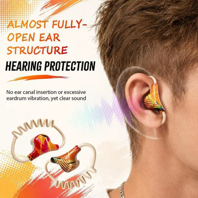 Alt view image 3 of 7 - Wireless Bluetooth Semi Open Ear Headphones Over Open Ear Earbuds with Ear Hooks Wrap Around Earbuds that Don't Go in Your Ear Out of Ear Running Headphones Workout