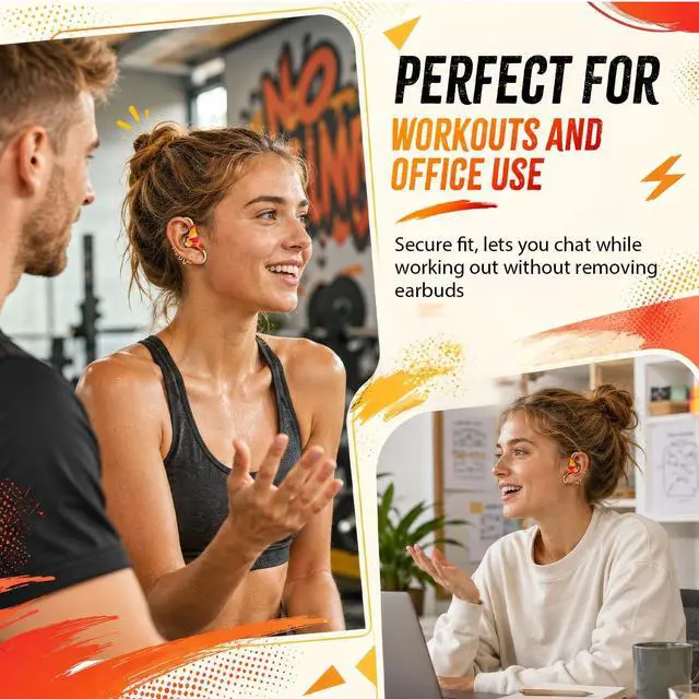 Alt view image 6 of 7 - Wireless Bluetooth Semi Open Ear Headphones Over Open Ear Earbuds with Ear Hooks Wrap Around Earbuds that Don't Go in Your Ear Out of Ear Running Headphones Workout