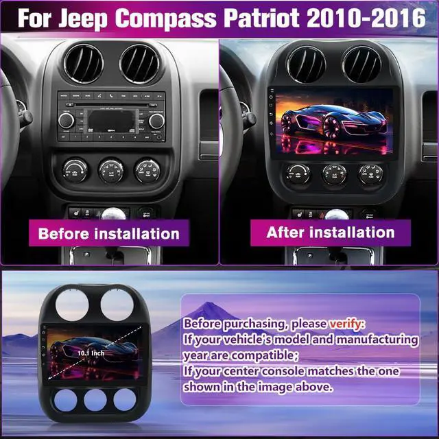 Alt view image 2 of 7 - Car Radio Stereo Upgrade for Jeep Compass/Patriot 2010-2016, Android Head Unit with 10.1 Inch Touch Screen/Backup Camera/Wireless CarPlay & Android Auto/Mirroring/Wi-Fi/Bluetooth/FM/SWC