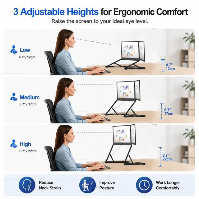 Alt view image 4 of 7 - DuoCreate FHD 15.6" Triple Portable Monitor Extender for Laptop | 2×15.6" 1920×1080 IPS | 360° Rotation | USB-C & HDMI | Aluminum Alloy Foldable Stand | Eye Care | for 13-18.5" Mac & Windows