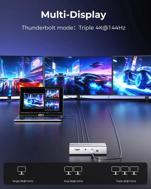 Alt view image 5 of 7 - Thunderbolt 5 Docking Station (80/120Gbps), Build in NVMe SSD Slot, 180W Power Delivery, Up to Dual 6K@60Hz for Mac, Dual 8K120Hz for Windows,3X Thunderbolt 5 Ports, Laptop Docking Station