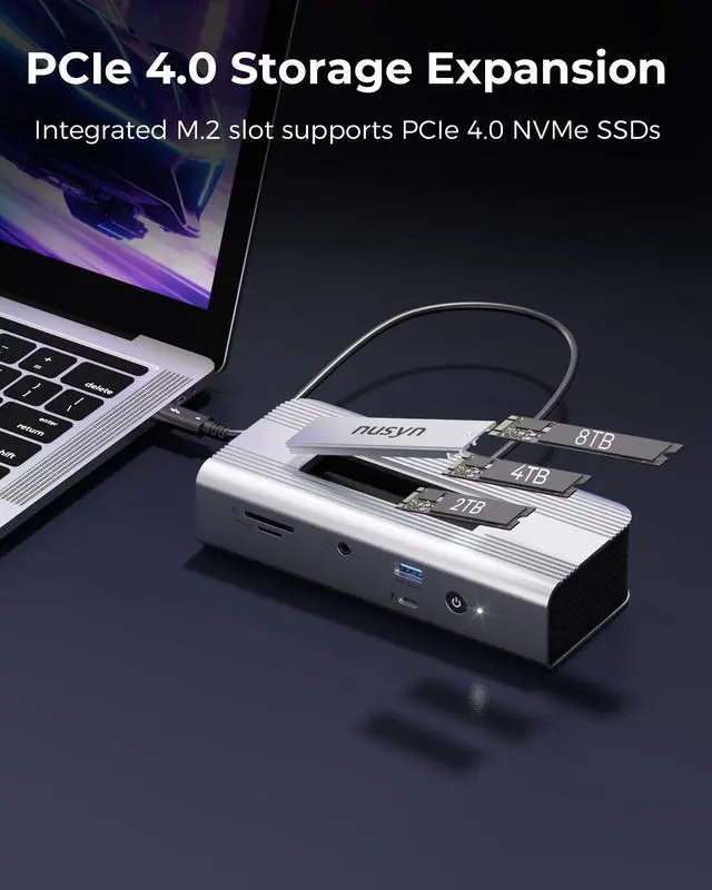 Alt view image 7 of 7 - Thunderbolt 5 Docking Station (80/120Gbps), Build in NVMe SSD Slot, 180W Power Delivery, Up to Dual 6K@60Hz for Mac, Dual 8K120Hz for Windows,3X Thunderbolt 5 Ports, Laptop Docking Station