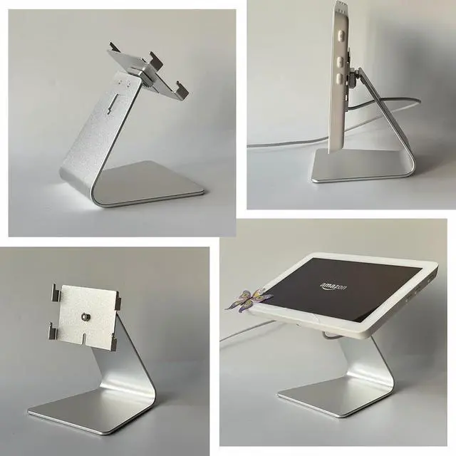 Alt view image 4 of 5 - Aluminum Tilt & Swivel Stand for Ech_ooo Hub - Adjustable 360° Rotation, Durable Desktop with Anti-Slip Base, Smart Home Display for Kitchen, Office & Living Room, Silver Stand