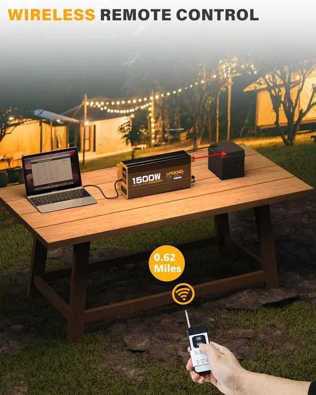 Alt view image 6 of 7 - 2000W Pure Sine Wave Inverter 12V DC to 110V 120V AC Car Converter for RV Truck Off-Grid Solar Power Inverter with 4 AC Outlets, USB/Type-C Fast Charging Ports, LCD Display, Remote Control