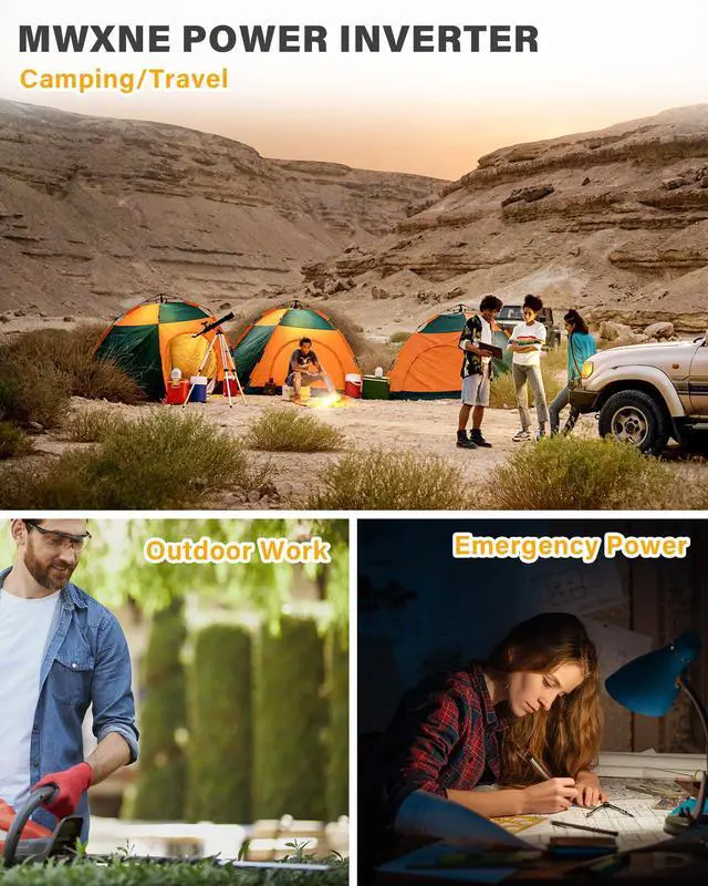 Alt view image 7 of 7 - 2000W Pure Sine Wave Inverter 12V DC to 110V 120V AC Car Converter for RV Truck Off-Grid Solar Power Inverter with 4 AC Outlets, USB/Type-C Fast Charging Ports, LCD Display, Remote Control