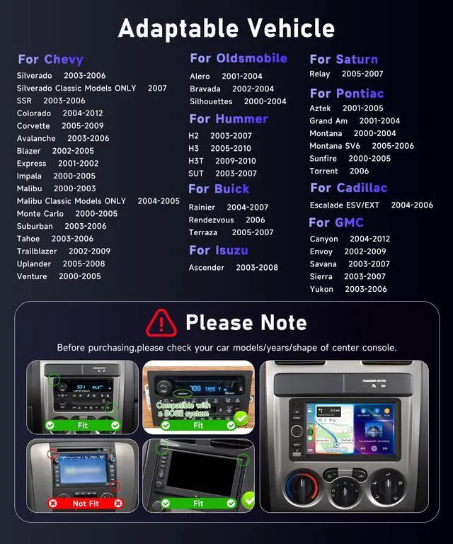 Alt view image 7 of 7 - Support Bose System 4G+64G Radio for Chevy Silverado SSR Tahoe 2003-2006,GMC Siera Yukon 2003-2006,Hummer H2 2003-2007 Wireless Carplay Android Auto,5.0Bluetooth 32EQ,SWC,FM/RDS Backup Camera