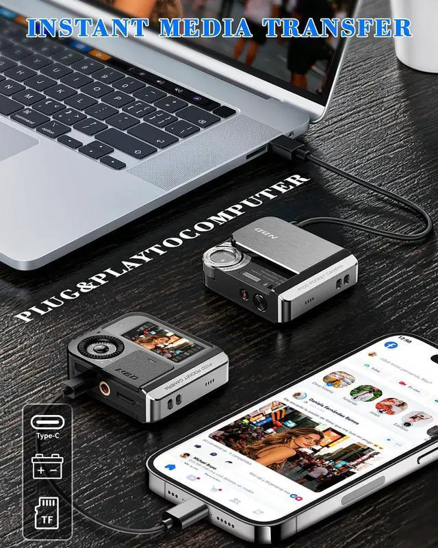 Alt view image 7 of 7 - 64MP&4K Digital Camera for Photography,Pocket Camera,Swipe to Power On,5X Digital Zoom,Dual Screen for Self-Framing,Auto Focus,21 Filters,USB Charging,64GB TF Card (Black)