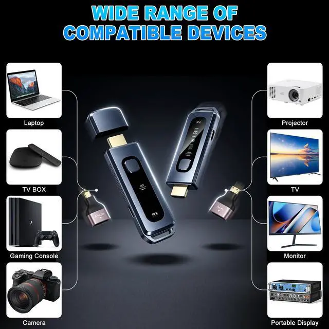 Alt view image 5 of 7 - Wireless HDMI Transmitter and Receiver, 4K Input & Output | 328FT/100M, LED Display, 5.8G+2.4G Dual Band, Wireless HDMI Extender Auto Pairing for TV/Laptop//Monitor/Projector