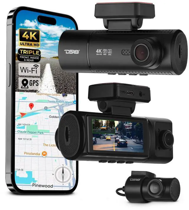 Main image of Eagle-F3 4K Dash Cam Triple Front Cabin and Rear, WiFi GPS Dash Cam with Night Vision, 24/7 Parking Mode, G-Sensor, Loop Recording, Includes 64GB microSD Card