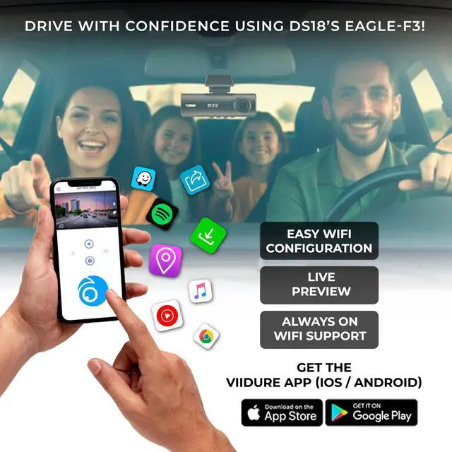 Alt view image 7 of 7 - Eagle-F3 4K Dash Cam Triple Front Cabin and Rear, WiFi GPS Dash Cam with Night Vision, 24/7 Parking Mode, G-Sensor, Loop Recording, Includes 64GB microSD Card