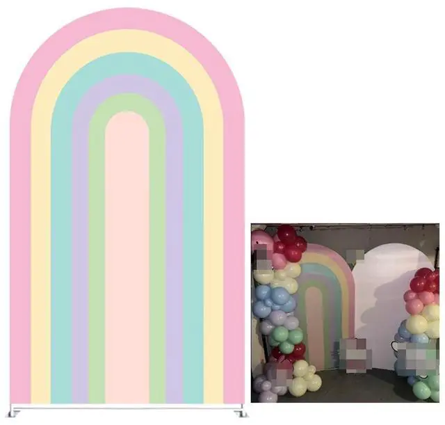 Main image of Rainbow Arched Fabric Backdrop Covers for Groovy Party Boho Pastel Rainbows Arch Stand Covers Birthday Baby Shower Decor