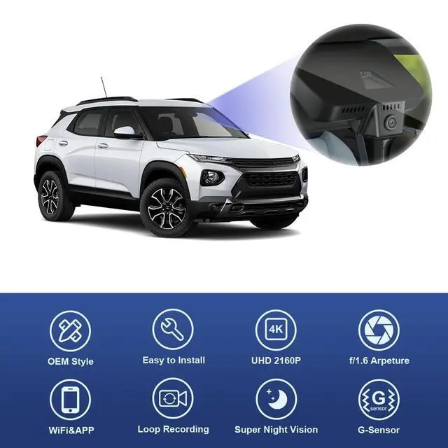 Alt view image 3 of 6 - 4K Dash Cam Suitable for Chevy Trailblazer 2021-2026 L LS LT ACTIV RS has Auto-Dimming (HD2-D5810), OEM Style, UHD 2160P Video, WiFi & APP, Loop Recording, G-Sensor, Plug & Play, 64GB Card