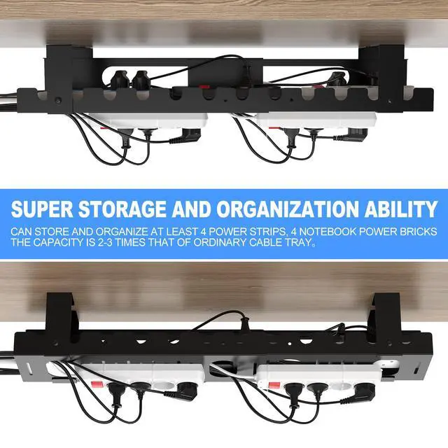 Alt view image 2 of 7 - 2PACKS Cable Management Under Desk Tray Adjustable Large Under Table Cord Wire Organizer for Standing Desk
