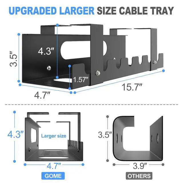 Alt view image 3 of 7 - 2PACKS Cable Management Under Desk Tray Adjustable Large Under Table Cord Wire Organizer for Standing Desk
