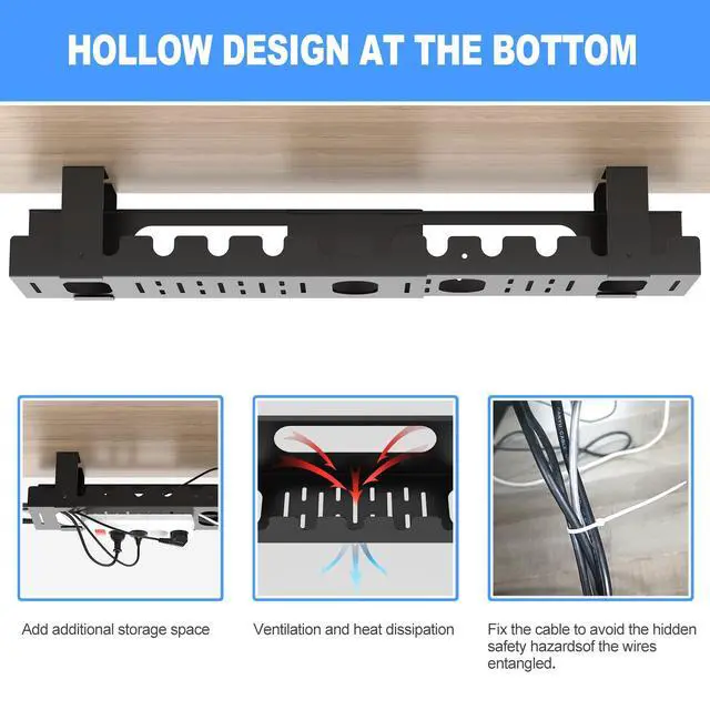 Alt view image 4 of 7 - 2PACKS Cable Management Under Desk Tray Adjustable Large Under Table Cord Wire Organizer for Standing Desk