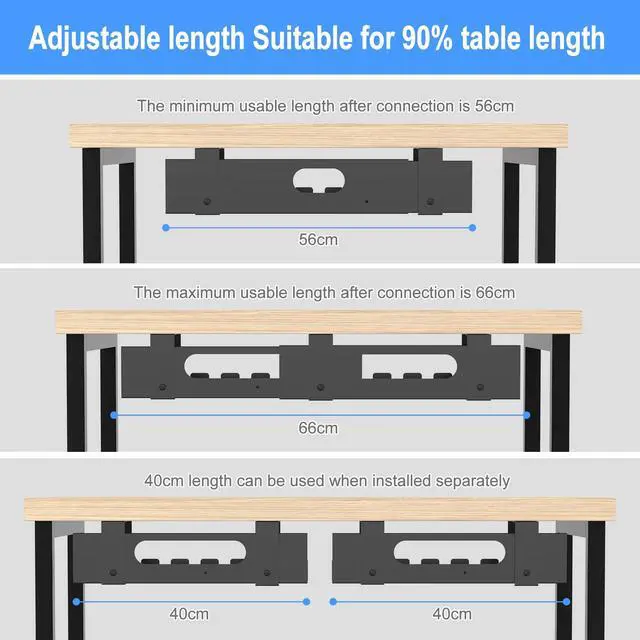 Alt view image 5 of 7 - 2PACKS Cable Management Under Desk Tray Adjustable Large Under Table Cord Wire Organizer for Standing Desk