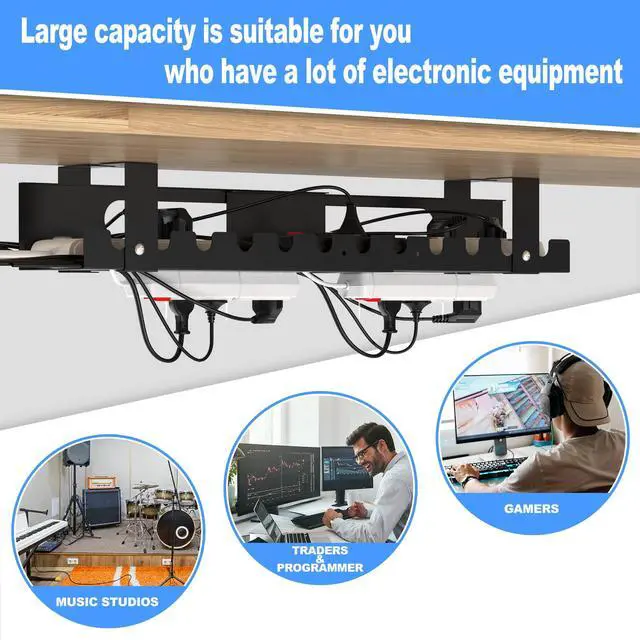 Alt view image 6 of 7 - 2PACKS Cable Management Under Desk Tray Adjustable Large Under Table Cord Wire Organizer for Standing Desk