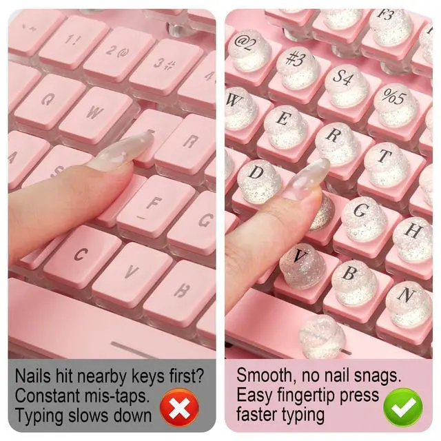 Alt view image 2 of 7 - 128Pcs Raised Keyboard Stickers for Long Nails, Bling Keyboard Bubbles with Letters, Self-Adhesive Nail Art Typing Keycaps for Desktop Laptop PC Wired Wireless Keyboard (Clear)