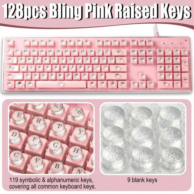 Alt view image 3 of 7 - 128Pcs Raised Keyboard Stickers for Long Nails, Bling Keyboard Bubbles with Letters, Self-Adhesive Nail Art Typing Keycaps for Desktop Laptop PC Wired Wireless Keyboard (Clear)