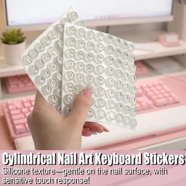 Alt view image 6 of 7 - 128Pcs Raised Keyboard Stickers for Long Nails, Bling Keyboard Bubbles with Letters, Self-Adhesive Nail Art Typing Keycaps for Desktop Laptop PC Wired Wireless Keyboard (Clear)