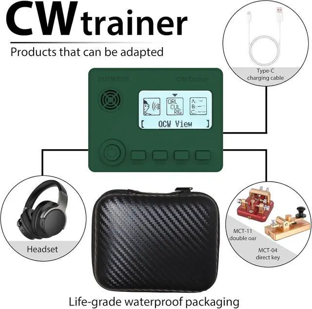 Alt view image 2 of 6 - Mini CW Trainer Morse Code Trainer with Display, Moore Simo Wales Code Shortwave Radio Telegraph Key Car Key Learning CW Radio for Telegraph Practice with Charging Cable(Green)
