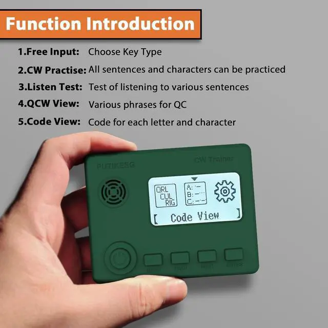 Alt view image 3 of 6 - Mini CW Trainer Morse Code Trainer with Display, Moore Simo Wales Code Shortwave Radio Telegraph Key Car Key Learning CW Radio for Telegraph Practice with Charging Cable(Green)