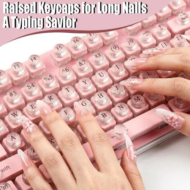 Alt view image 7 of 7 - 128Pcs Raised Keyboard Stickers for Long Nails, Bling Keyboard Bubbles with Letters, Self-Adhesive Nail Art Typing Keycaps for Desktop Laptop PC Wired Wireless Keyboard (Clear)