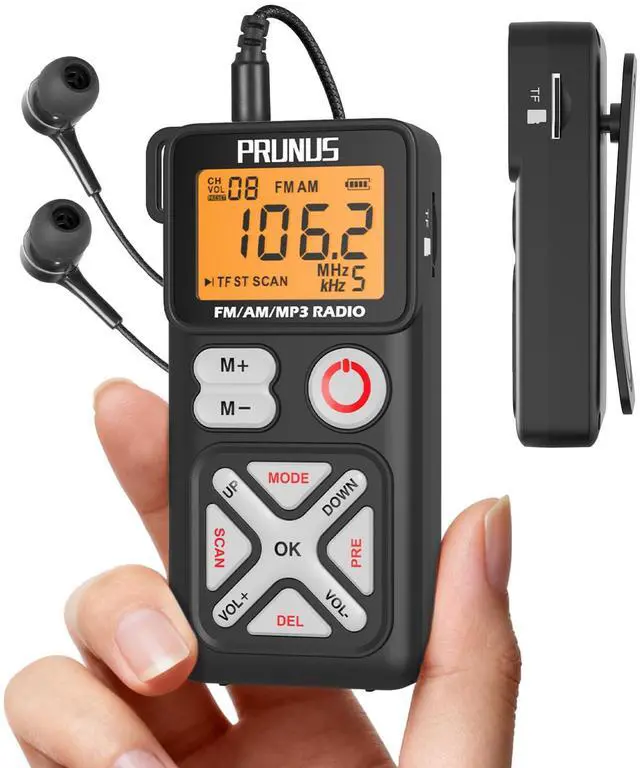 Main image of J-988 Pocket AM FM Radio Portable Personal Mini Radio with Earphone | with Digital Tuning LCD Display and Back Clip, Rechargeable Pocket Radio SD Card Player for Walking, Jogging