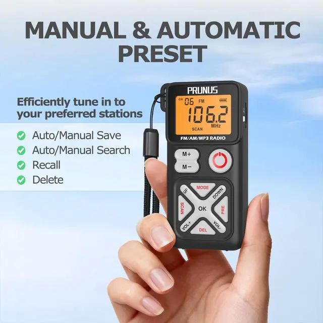 Alt view image 4 of 7 - J-988 Pocket AM FM Radio Portable Personal Mini Radio with Earphone | with Digital Tuning LCD Display and Back Clip, Rechargeable Pocket Radio SD Card Player for Walking, Jogging