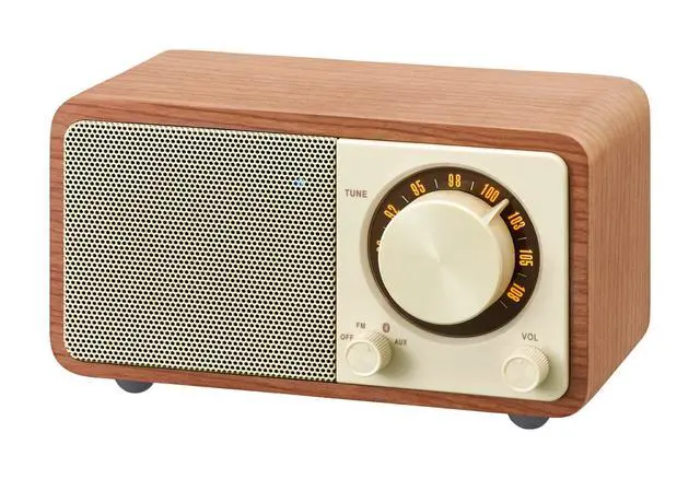 Alt view image 2 of 6 - WR-7WL Wood Cabinet Mini Bluetooth Speaker with FM Tuner and Aux-in Walnut/Wood