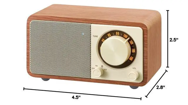 Alt view image 6 of 6 - WR-7WL Wood Cabinet Mini Bluetooth Speaker with FM Tuner and Aux-in Walnut/Wood
