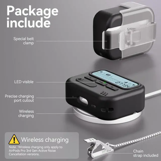 Alt view image 6 of 6 - for AirPods Pro 3 Case 2025 Black,Pager Case with Lock | Sturdy Hard PC Protective Cover for AirPods Pro 3rd Generation Case for Men Women, with Keychain & Cleaner Kit