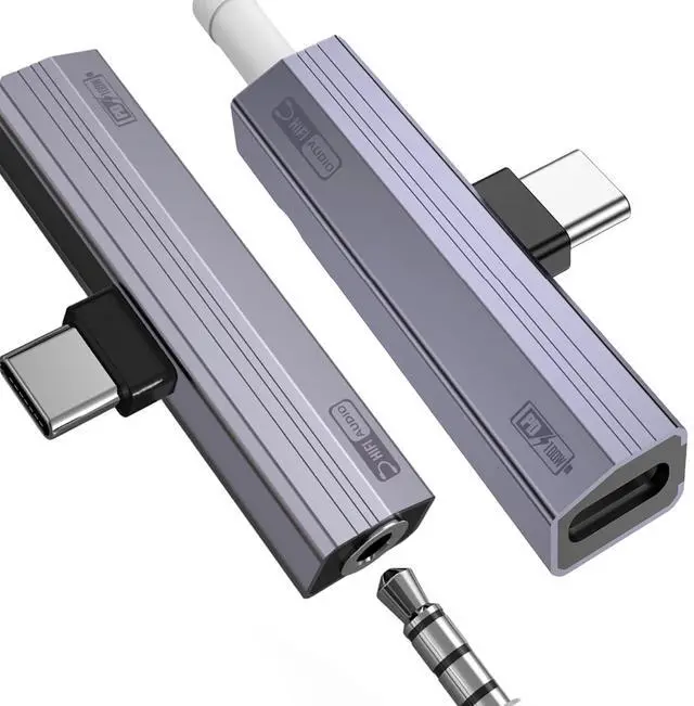 Main image of 2 Pack USB C to 3.5mm Audio Adapter 2-in-1 HiFi DAC 100W PD Fast Charging Headphone Jack Widely Compatible for iPhone 15/15 Pro, iPad Pro, Samsung Galaxy, Gaming, Car Aux Gray