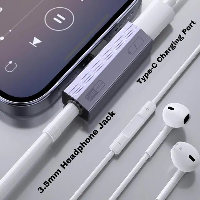 Alt view image 2 of 7 - 2 Pack USB C to 3.5mm Audio Adapter 2-in-1 HiFi DAC 100W PD Fast Charging Headphone Jack Widely Compatible for iPhone 15/15 Pro, iPad Pro, Samsung Galaxy, Gaming, Car Aux Gray